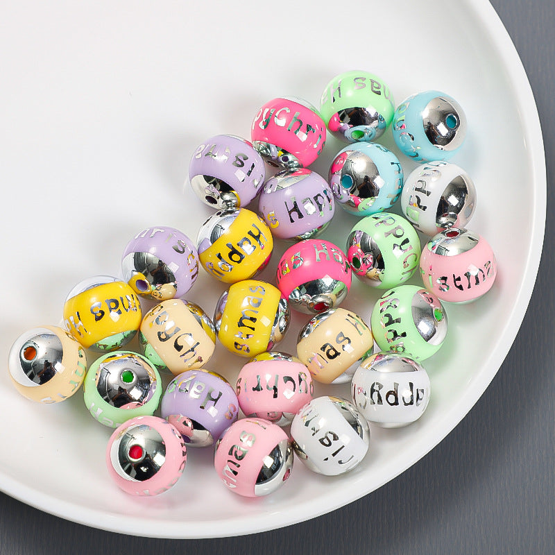 16MM electroplated Acrylic Christmas pattern through hole beads DIY jewelry