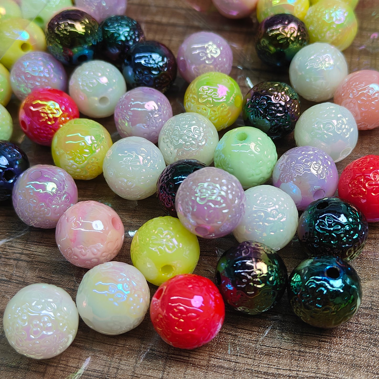 Hot Selling Beads Surface Embossed Shiny Colorful Acrylic Beads,Jewelry Components Round DIY Beads Handmade 100 Pieces JC0014ZZ