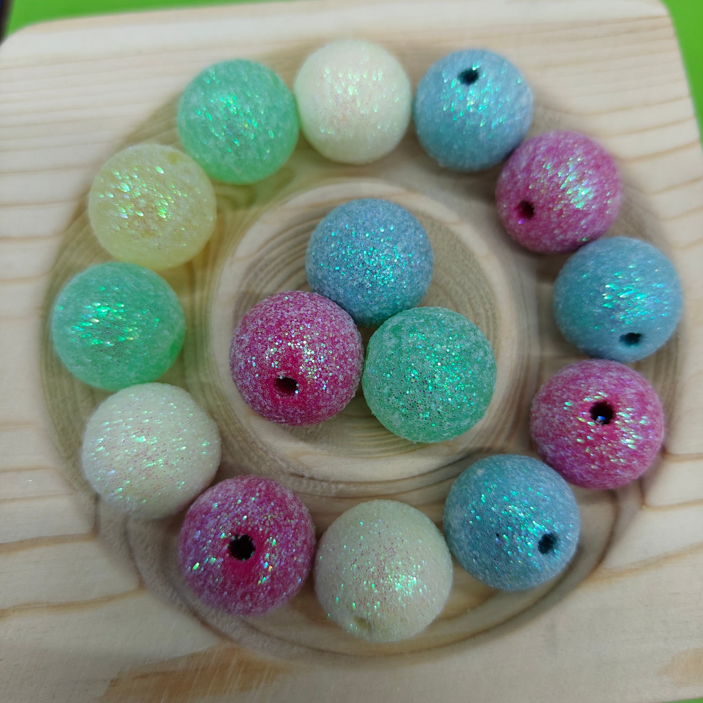 DIY Colorful Glitter Beads 16mm Bright JC0044ZZ