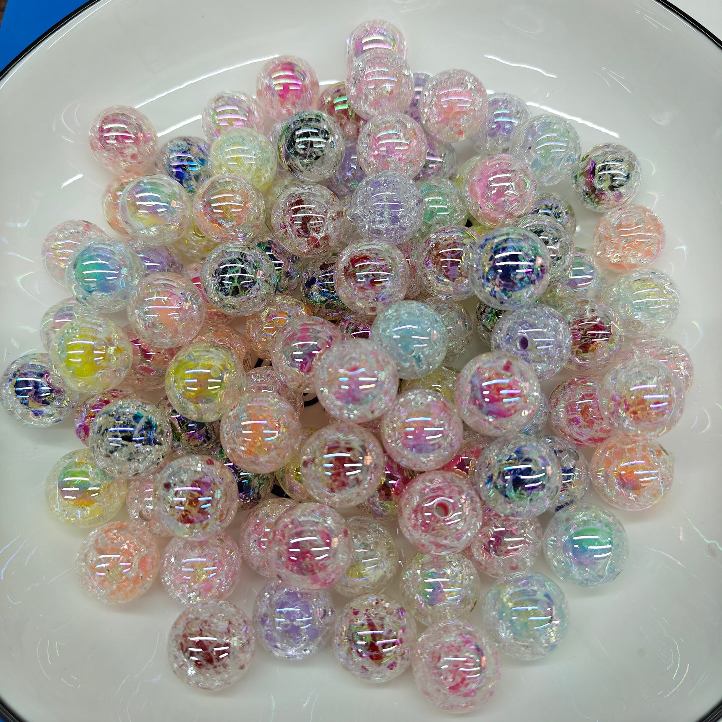 DIY Shiny Mixed Colors Clear Inside Cracked Beads Round Ball Beads Charm Bracelet Beads Jewelry production 100PCS JC0029ZZ