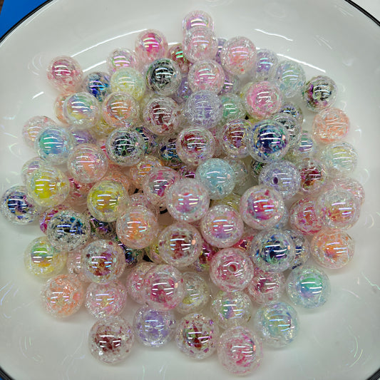 DIY Shiny Mixed Colors Clear Inside Cracked Beads Round Ball Beads Charm Bracelet Beads Jewelry production 100PCS JC0029ZZ