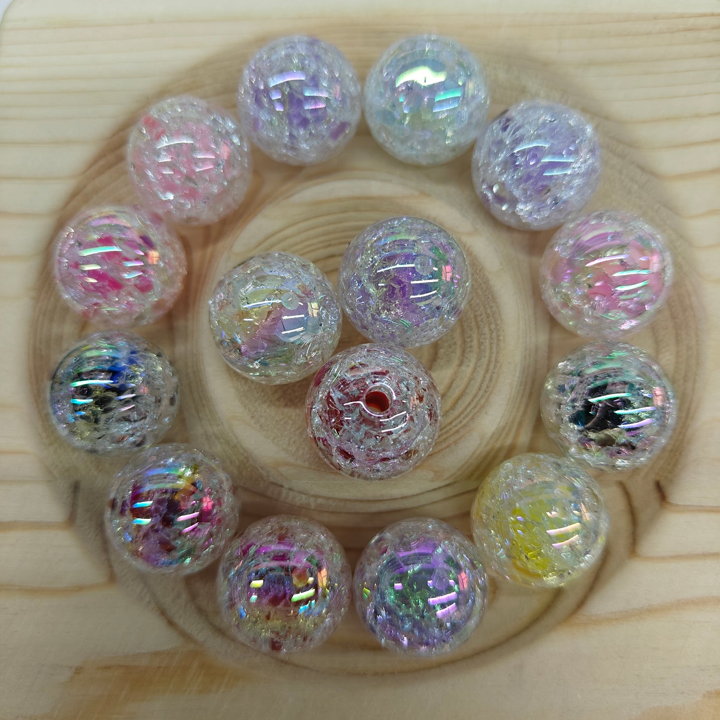 DIY Shiny Mixed Colors Clear Inside Cracked Beads Round Ball Beads Charm Bracelet Beads Jewelry production 100PCS JC0029ZZ